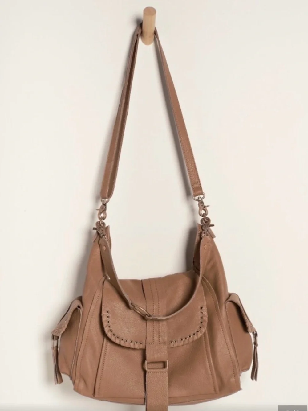 Free People WTF *$198* Leigh Distressed Hobo Bag Desert Taupe Large Bag